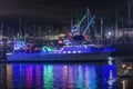 Boat decorated with Christmas holiday lights