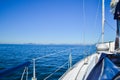 Boat diving in front of a beach of Cies Islands, in Galicia, Spa Royalty Free Stock Photo