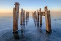 Boat dock on a frozen lake Royalty Free Stock Photo