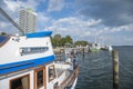 Boat dock with the hotel Maritim in TravemÃÂ¼nde