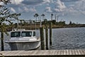 Boat at the Dock, Manns Harbor, North Carolina Royalty Free Stock Photo