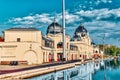 Boat dock near Vajdahunyad Castle Hungarian-Vajdahunyad vara with lake reflection. Budapest, Hungary Royalty Free Stock Photo