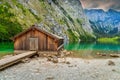 Boat dock on Obersee alpine lake,Berchtesgaden,Bavaria,Germany,Europe