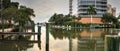 Boat dock Sunset over a Waterway leading to the Ocean near Vanderbilt Beach Royalty Free Stock Photo