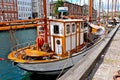 boat docked in a Copenhagen canal Royalty Free Stock Photo