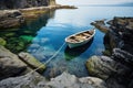 a boat docked at an unexplored coastline