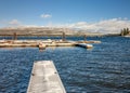 Boat Docs covered with snow at an Idaho lake Royalty Free Stock Photo