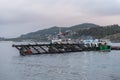 boat doing salvage work on a mussel farm in Vigo Royalty Free Stock Photo
