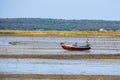 Boat in almost dry river bed in Portugal