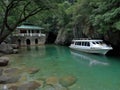 A boat entering the Puerto Princesa Underground River image Royalty Free Stock Photo