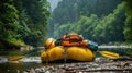 Boat and equipment for rafting instructor. Rafting on a mountain river Royalty Free Stock Photo