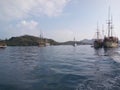 the boat explores a group of islands that lie on the island of komodo in Labuan Bajo Royalty Free Stock Photo