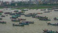 Boat festival on the Dhaka Buriganga River. The color is the row of colored boats and the surroundings of people`s noises Royalty Free Stock Photo