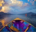 Boat at Fewa lake,Landscape with Himalaya mountains and clouds