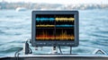 A boat fish finder showing sonar signals Royalty Free Stock Photo