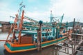 Boat of fisherman in  harbor at Chantaburi, Thailand. Asia. industial Royalty Free Stock Photo