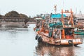 Boat of fisherman in  harbor at Chantaburi, Thailand. Asia. industial Royalty Free Stock Photo