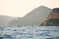 Boat with fishers in adriatic sea, Montenegro Royalty Free Stock Photo