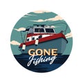 Boat Fishing vector design illustration in retro style Royalty Free Stock Photo