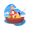 Boat fishing isolated cartoon vector illustration.