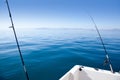 Boat fishing rod in mediterranean blue sea