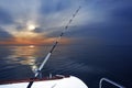 Boat fishing sunrise on mediterranean sea ocean Royalty Free Stock Photo