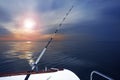 Boat fishing sunrise on mediterranean sea ocean Royalty Free Stock Photo