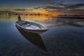 Boat in the fishing village at beautiful sunset city of Batam Indonesia