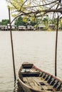 Boat, fishing village and willow tree flowers in Myanmar 1