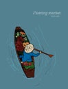 Boat in a floating market in Thailand - vector illustration Royalty Free Stock Photo