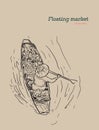 Boat in a floating market in Thailand - vector illustration