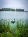 Boat floating on Masurian lake