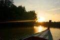 Boat floats between rocks, Thailand Royalty Free Stock Photo