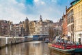 Boat and flower market, canal in Amsterdam, Holland Royalty Free Stock Photo