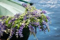 Boat with flowers decoration lupine, outdoor. Summer, Russia Royalty Free Stock Photo