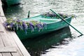 Boat with flowers decoration lupine, outdoor. Summer, Russia Royalty Free Stock Photo