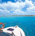 Boat in Formentera island on llevant beach Royalty Free Stock Photo