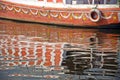 Boat fragment and reflections on Ganges river,India