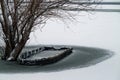 Boat on the frozen river Royalty Free Stock Photo