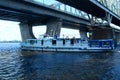 Boat going on the river. Touristic boat on the Dnieper river in Kiev Royalty Free Stock Photo