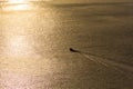 Boat is going towards the famous Santorini`s sunset