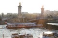 Boat going under a bridge. Paris, France