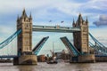 A boat going under Tower Bridge