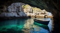 Luminous Cave: A Serene Journey With An Old Fisherman\'s Boat