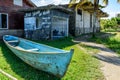 Boat on grass, Livingston, Guatemala