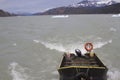 Boat on Grey Lake, Torres del Paine, Patagonia, Chile Royalty Free Stock Photo