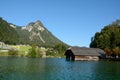 Boat hangar and mountain in Schonau am Konigssee, Germany