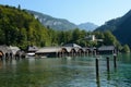 Boat hangars at lake in Schonau am Konigssee, Germany