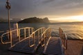 a boat harbor with two gangways Royalty Free Stock Photo