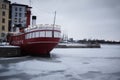 Boat in harbor in winter Helsinki Royalty Free Stock Photo